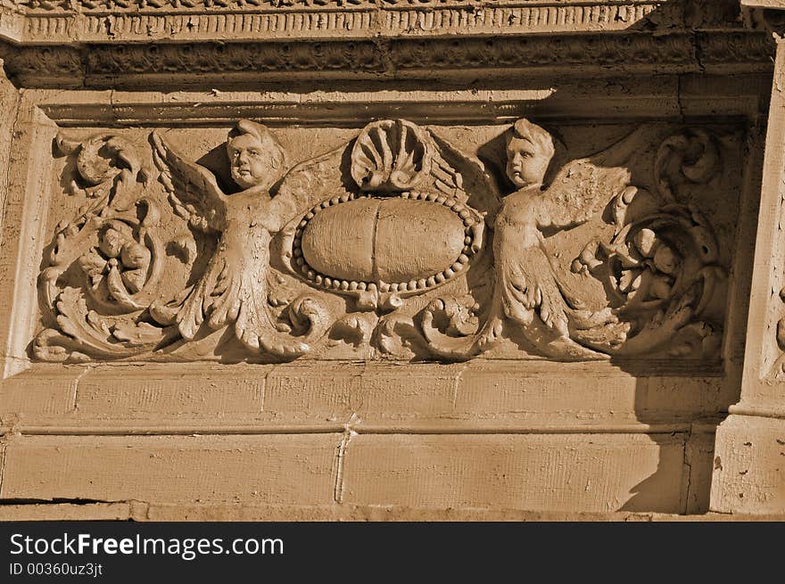 Sepia close up of an ornate building. Sepia close up of an ornate building