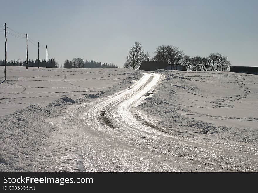 Icy rural road. Icy rural road