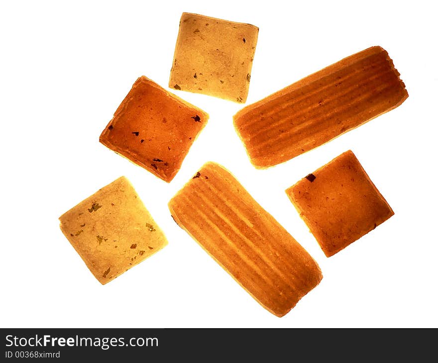 Japanese crackers on white background