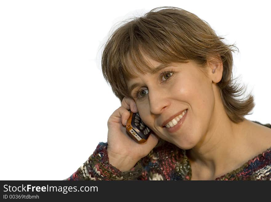 A beautiful women calling her love with a mobile phone. On white background. A beautiful women calling her love with a mobile phone. On white background.