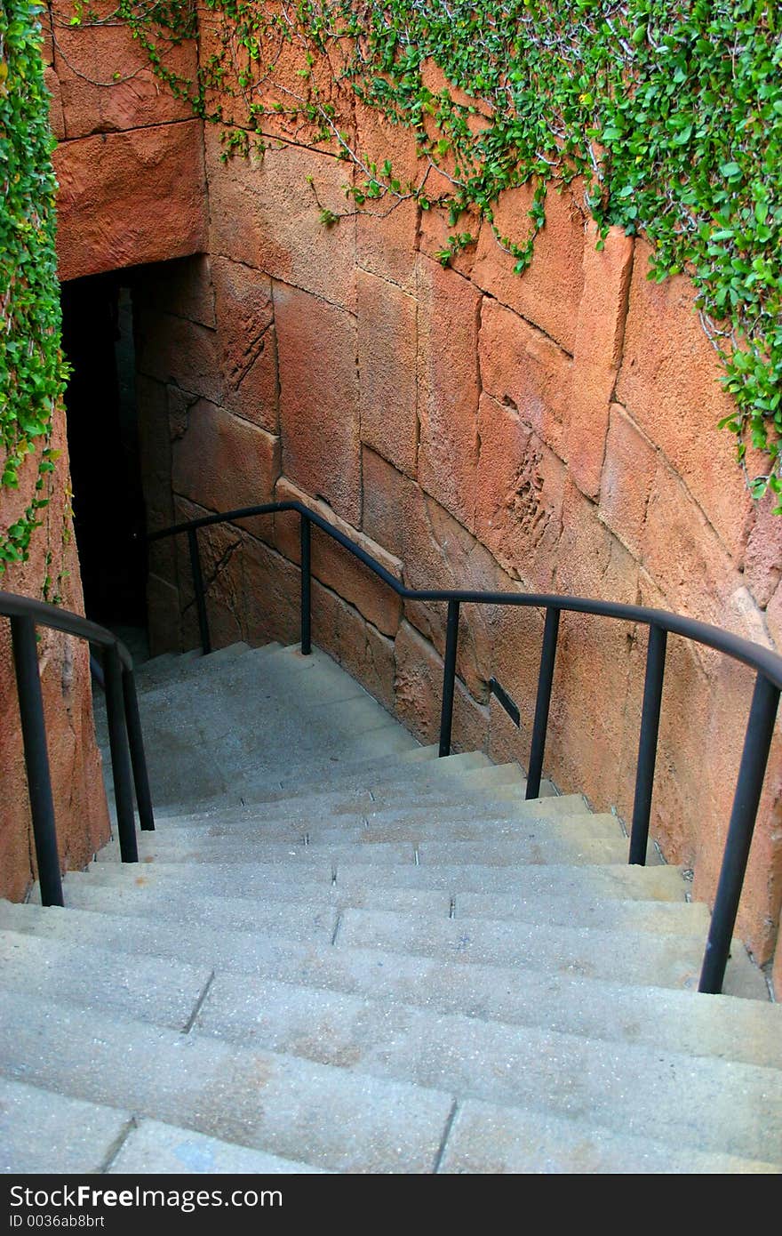 Stairs leading to a cavernous area. Stairs leading to a cavernous area