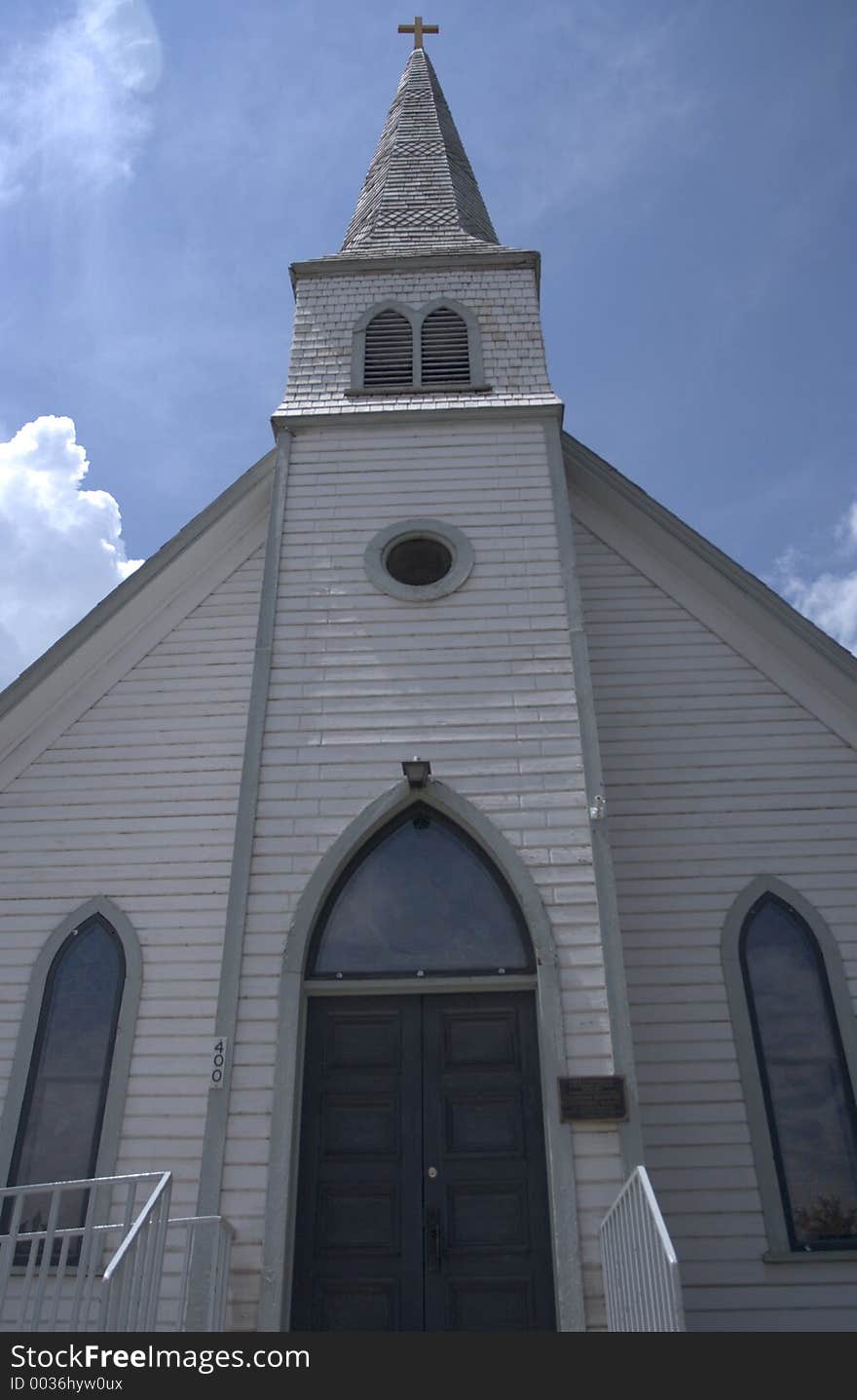 Front of church with cross. Front of church with cross