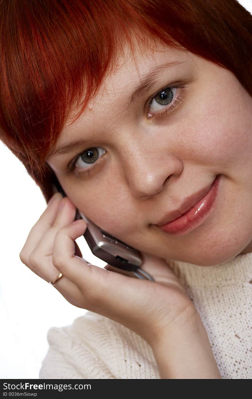 Red haired girl cell  phone