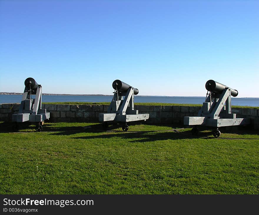 Cannons on the oceanfront standing guard. Cannons on the oceanfront standing guard.