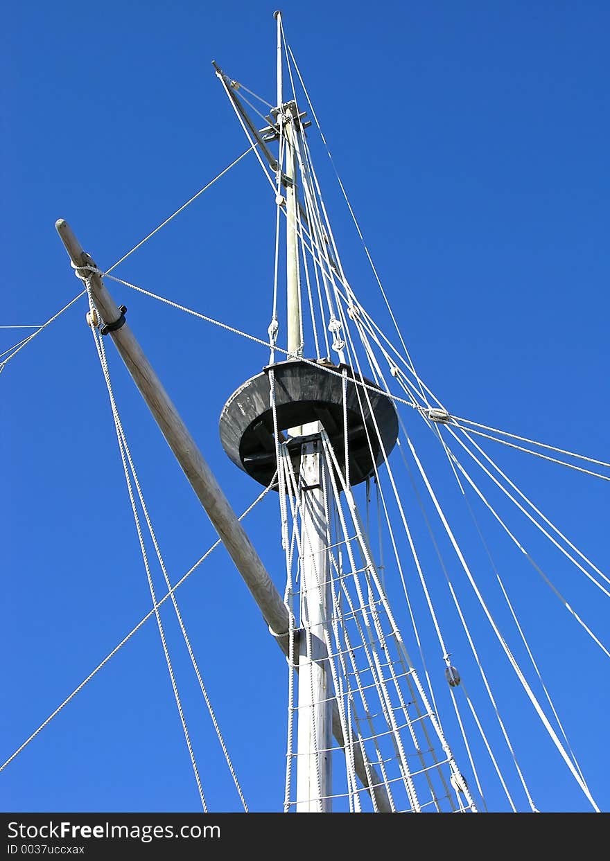 Mast, spars and rigging - a sailing ship in St. George harbour, Bermuda.