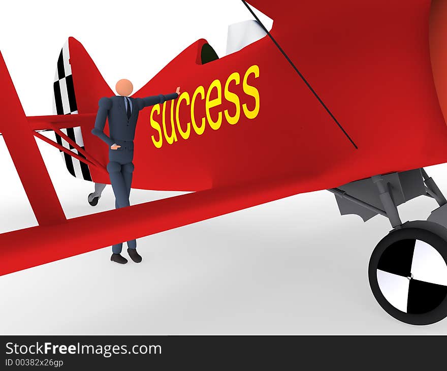 3d Businessman in a biplane. 3d Businessman in a biplane