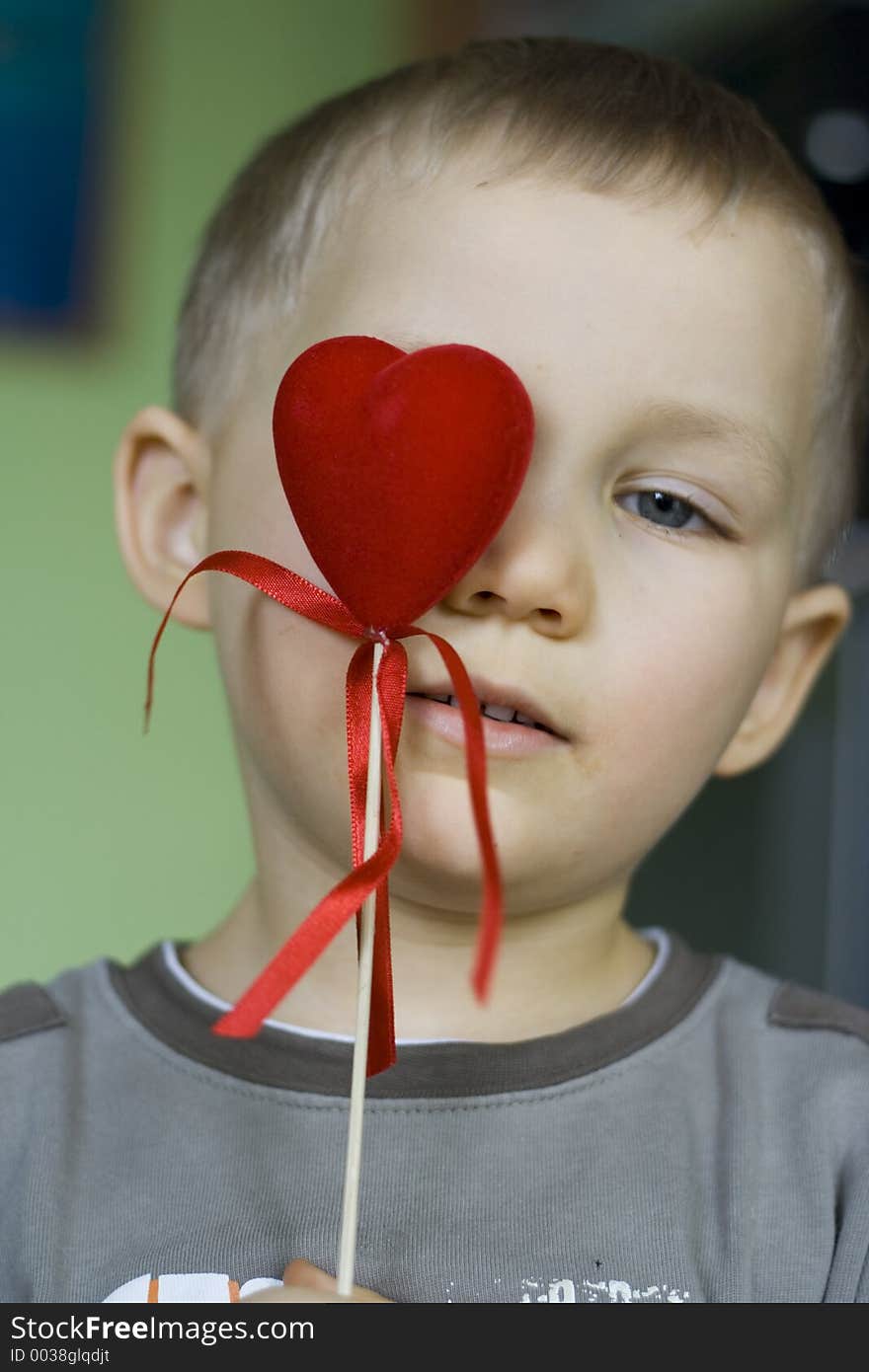 Young boy with Valentine heart