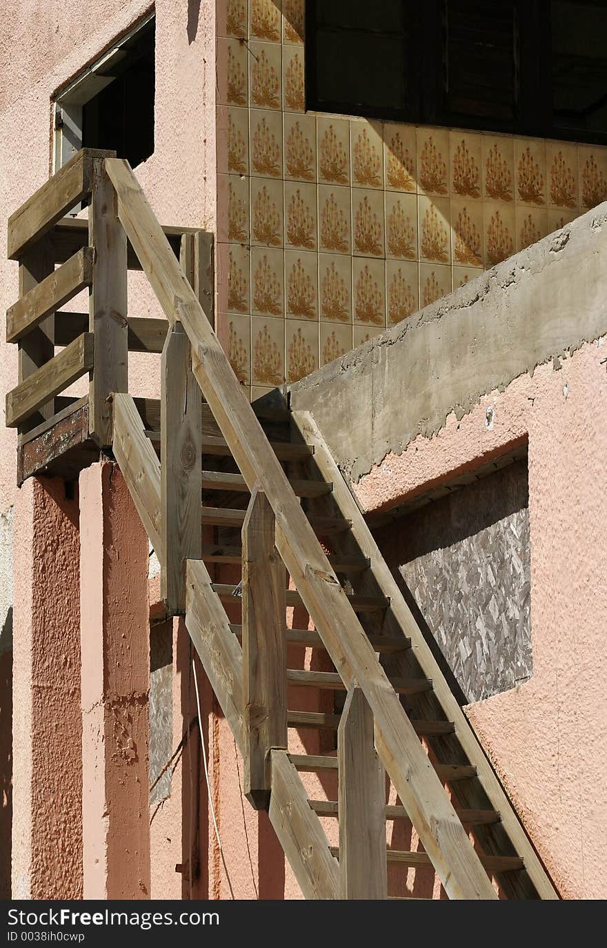 Exterior Stairway on a pink house