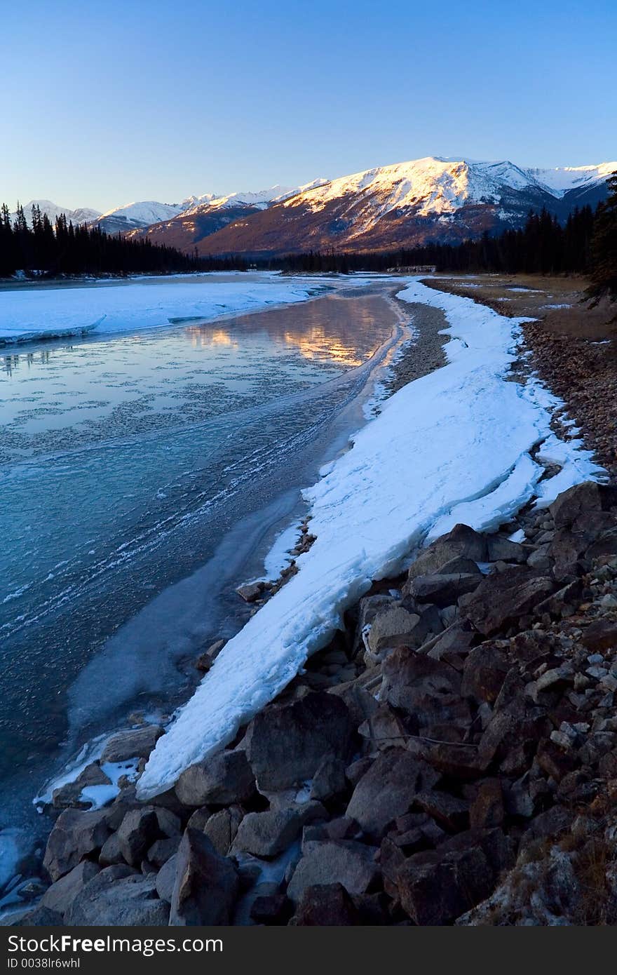 Early morning on the Athabasca River. Early morning on the Athabasca River.