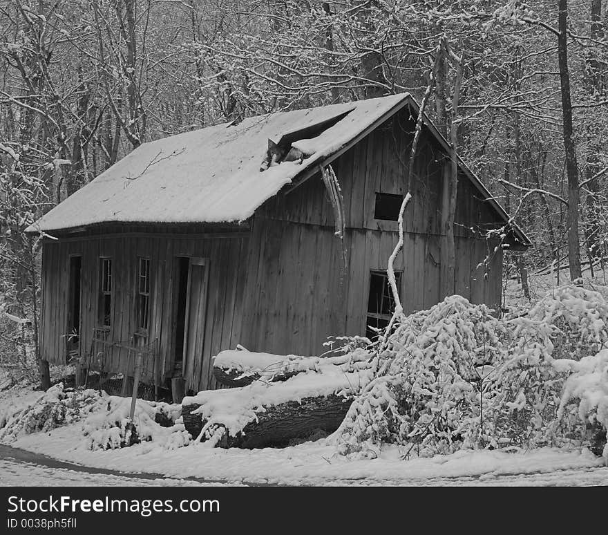 Old country store abandoned, fresh snow has fallen. Old country store abandoned, fresh snow has fallen