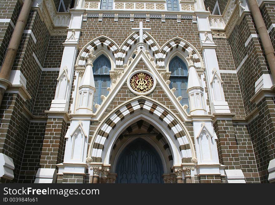 Exterior architecture of Mount Mary Church in Bandra, Bombay  In