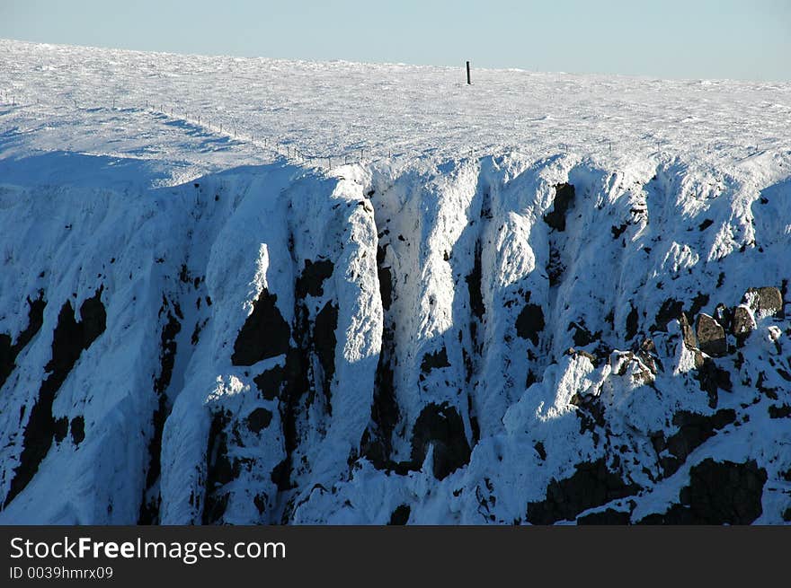 The hillside ending in a precipitous drop. There are lots of sheer chimneys and gullies just below. Paradise for ice climbing. The hillside ending in a precipitous drop. There are lots of sheer chimneys and gullies just below. Paradise for ice climbing.