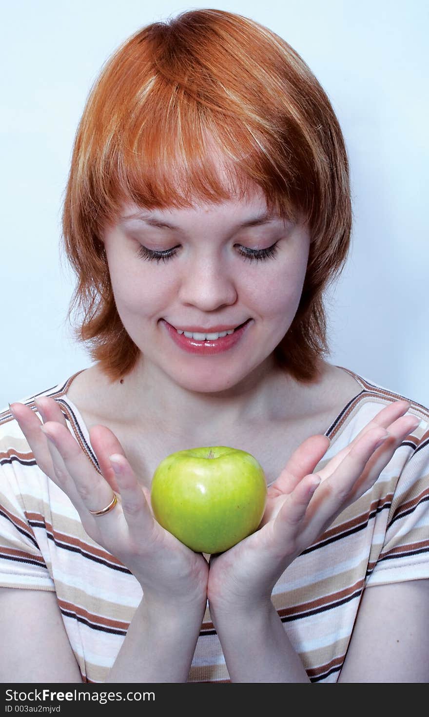 Red Haired Girl With Green Apple