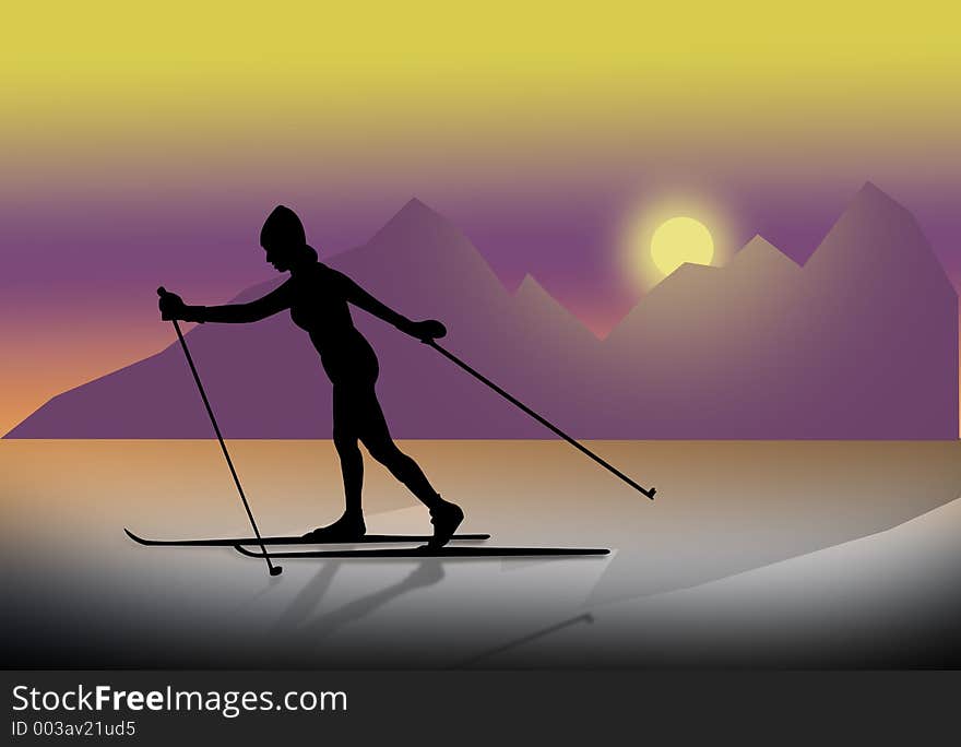 Lone Cross Country Skier illustration. Lone Cross Country Skier illustration