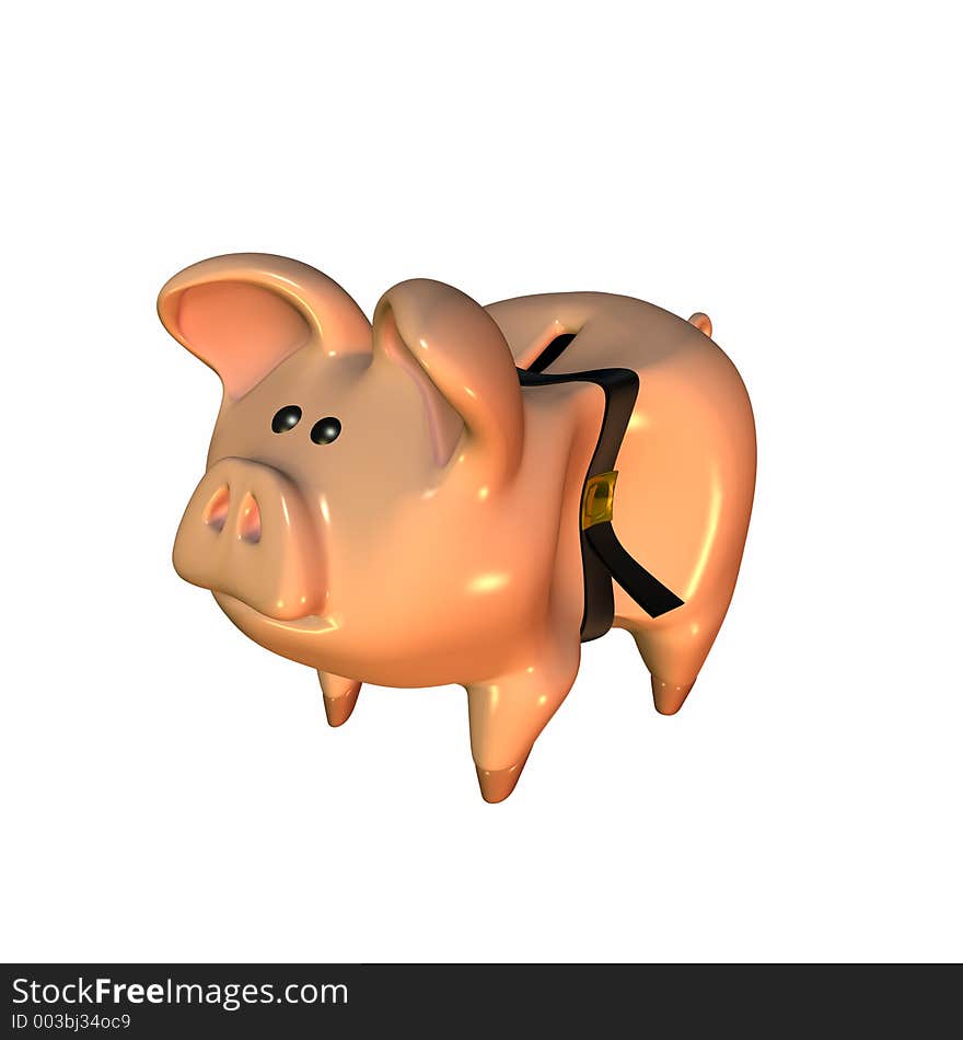 Piggy bank with a belt that's over tightened. Piggy bank with a belt that's over tightened.