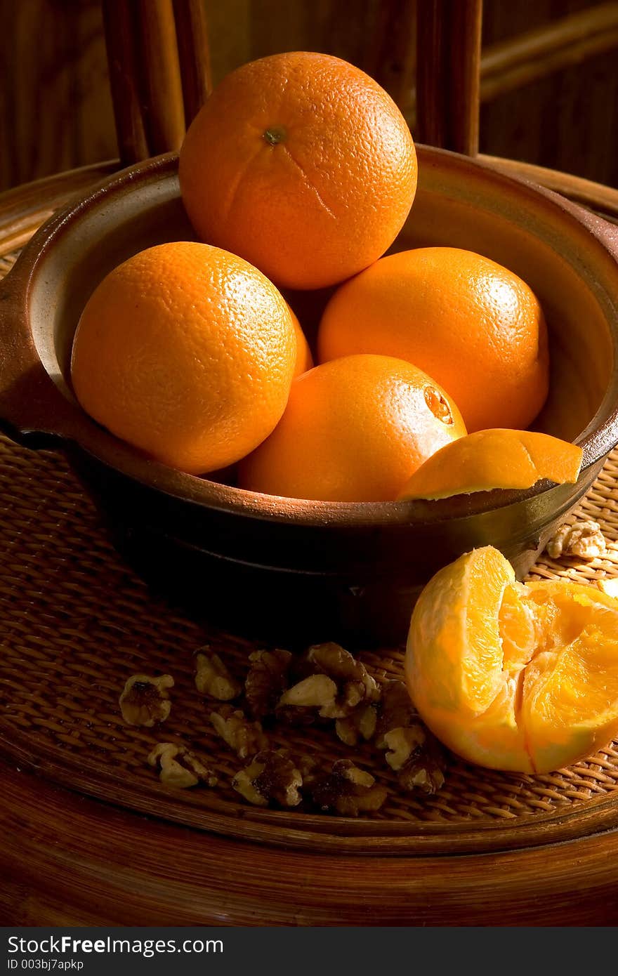 Low key stillife of oranges in a bowl