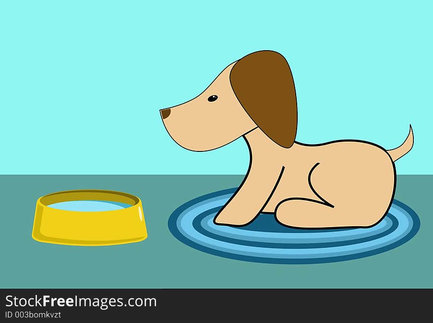 Lonely dog and it's dog-dish