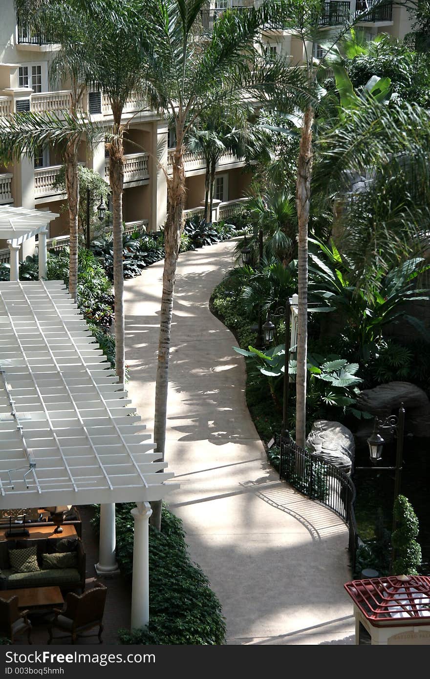 Ariel view of a resort walkway