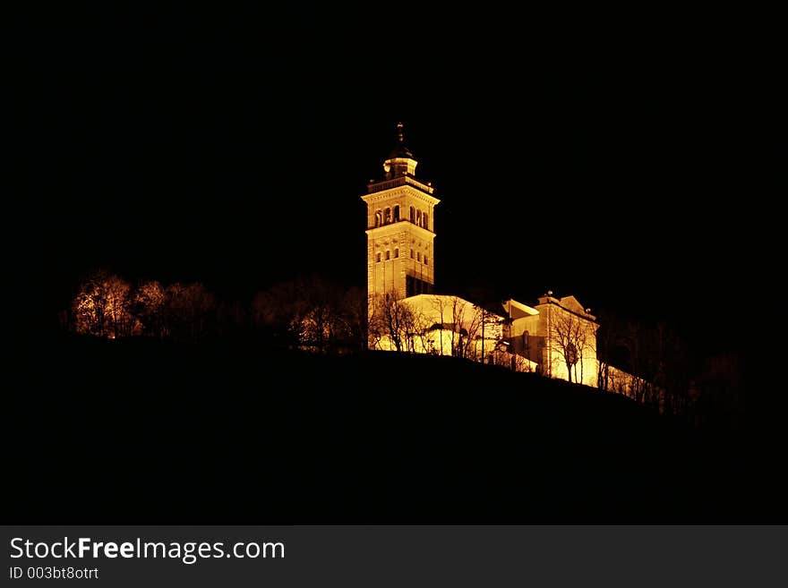 Church lit up with floodlights. Church lit up with floodlights