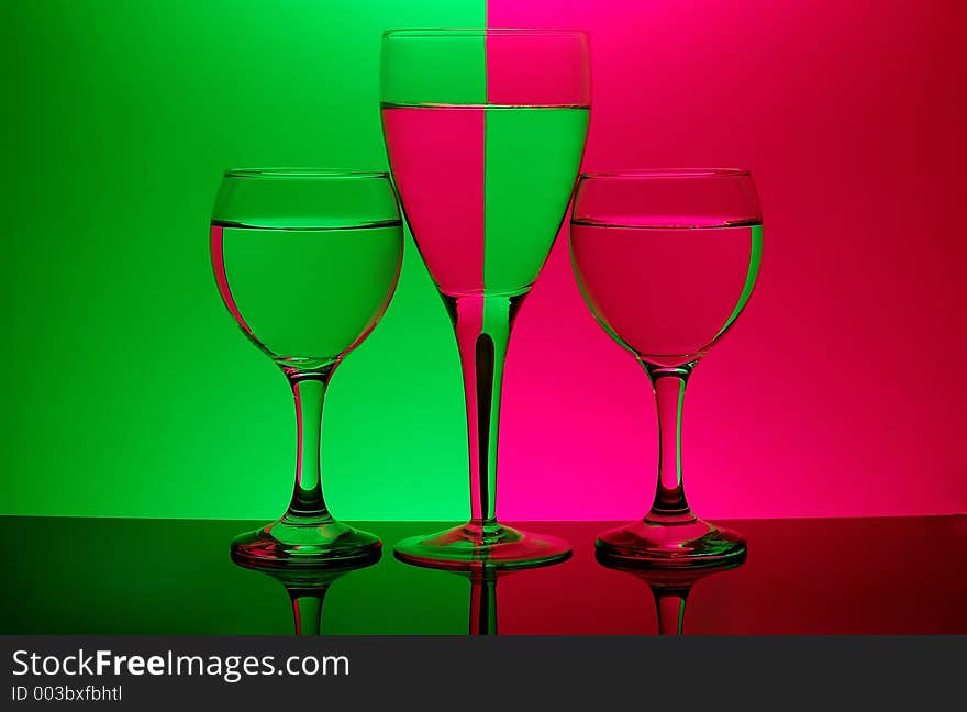 Three glasses on neon background - see portfolio for more views