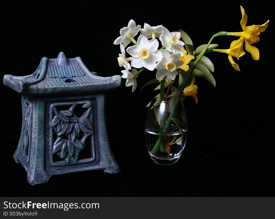 Candle Holder and Spring Flowers. Candle Holder and Spring Flowers