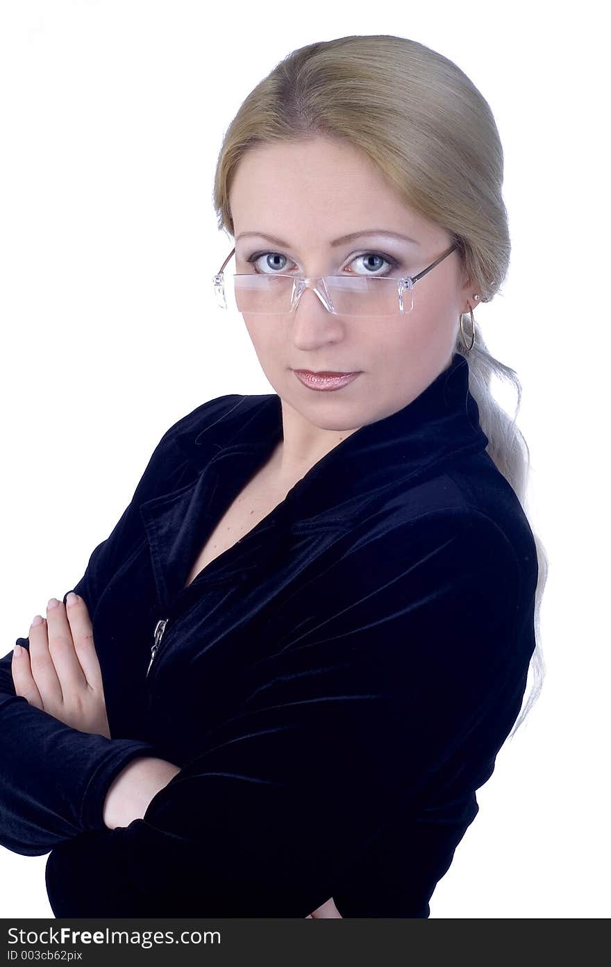 Business woman with a notepad wearing glasses