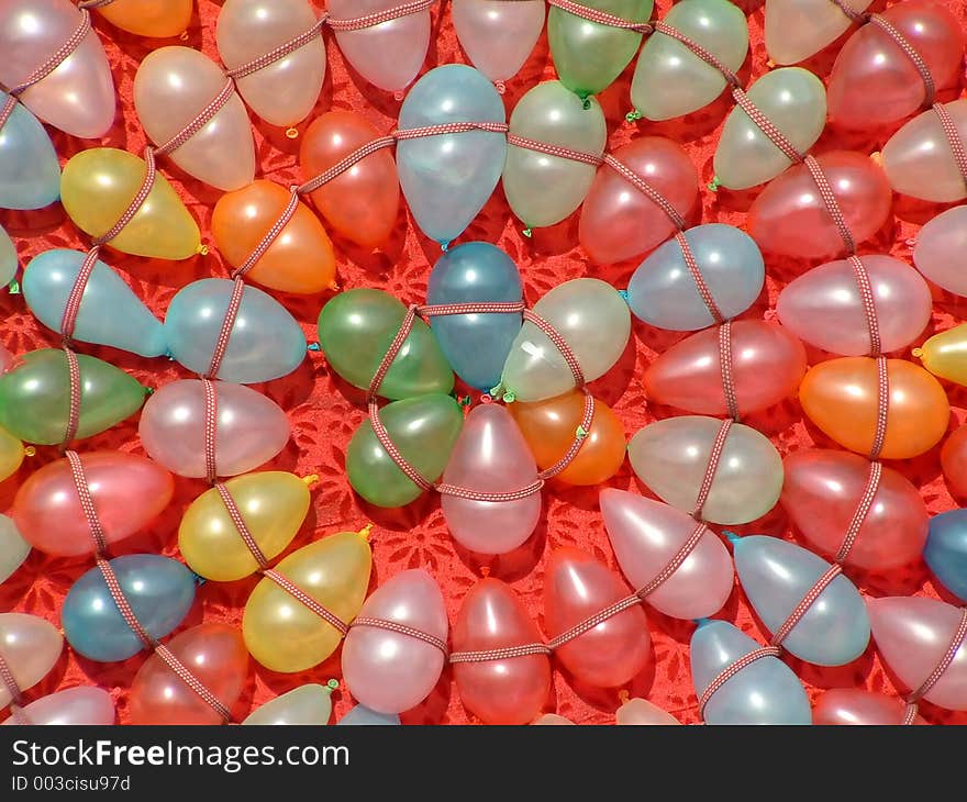 many colorful balloons collected toghter