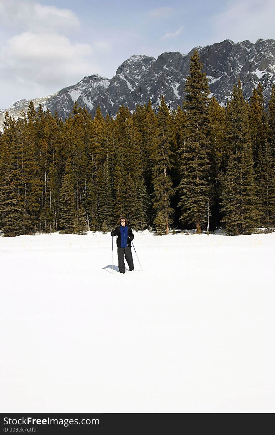 A person cross country-skiing in kanaskis country, canada. A person cross country-skiing in kanaskis country, canada.