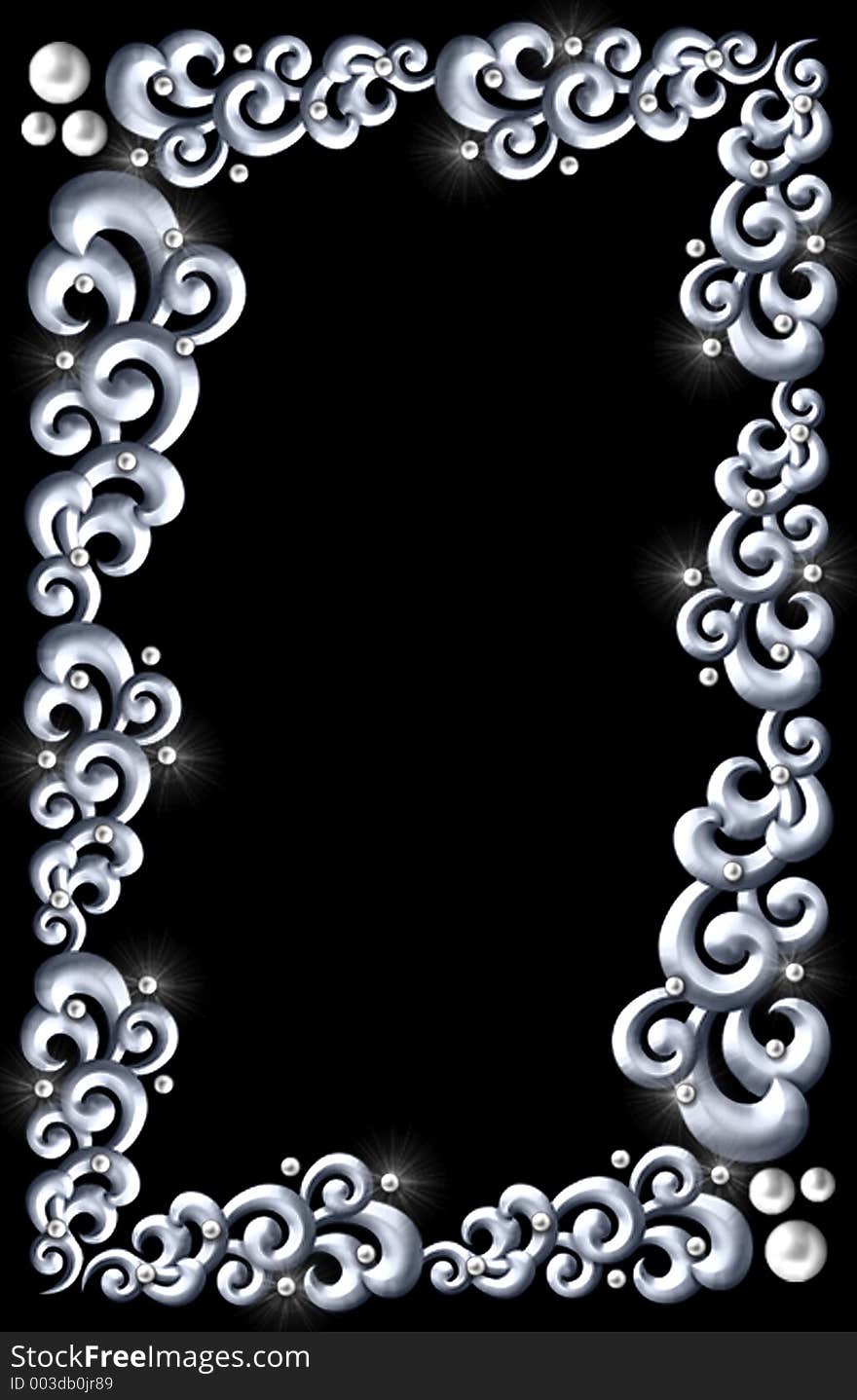 A border of steel swirls with metal studs & pearls. A border of steel swirls with metal studs & pearls