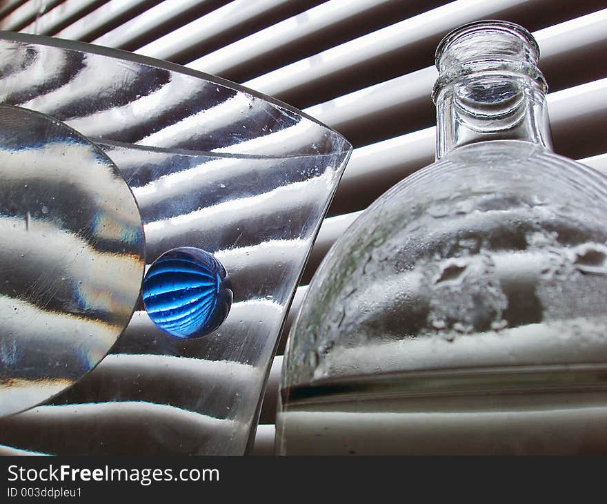 Still life with blue glass ball