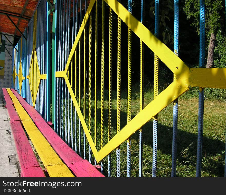 Coloured behches in the scout camp