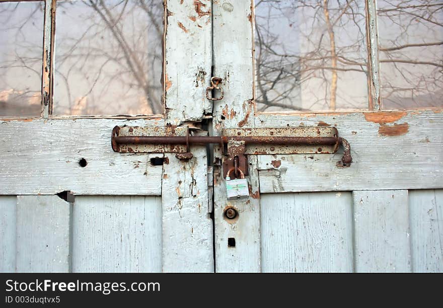 Old lock on blue door. Old lock on blue door