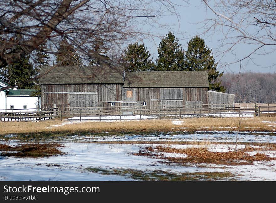 Old barn landscape winter.Clarence,New York. Old barn landscape winter.Clarence,New York