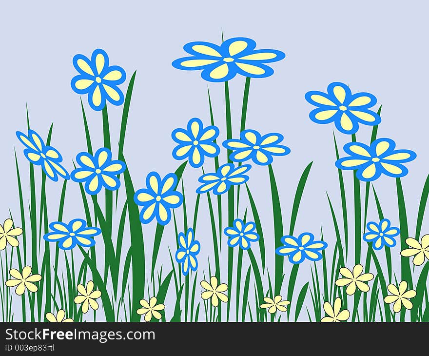 Illustrated daisies and buttercups in meadow. Illustrated daisies and buttercups in meadow