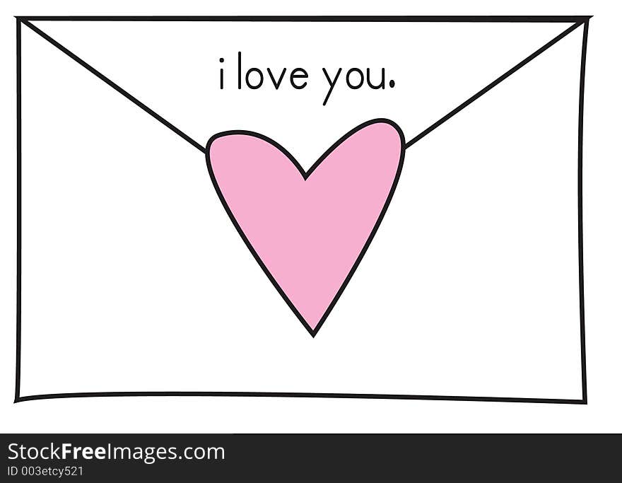 Illustration of a love note sealed with a pink heart. Illustration of a love note sealed with a pink heart.