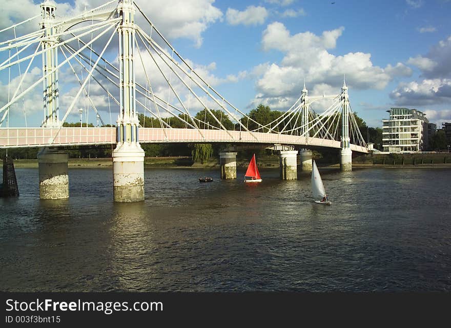 Small sailing dinghies on the Thames. Small sailing dinghies on the Thames