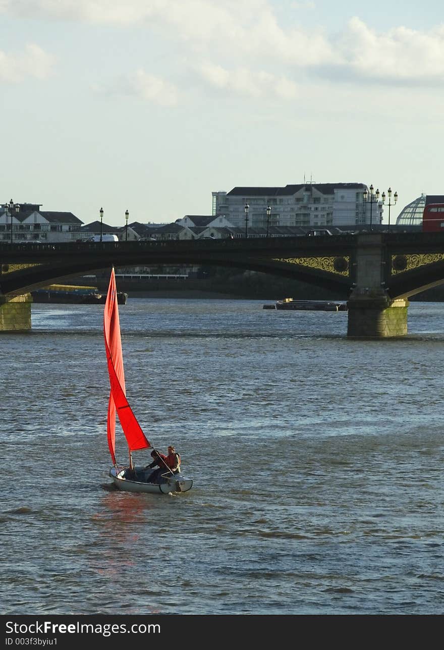 Red sails at Battersea Bridge