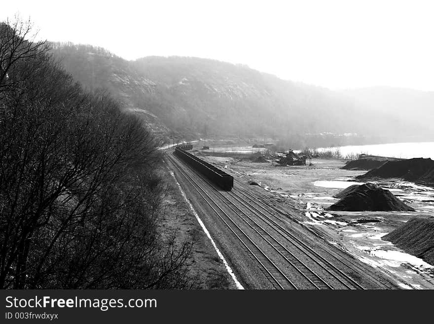 Coal car on railroad track