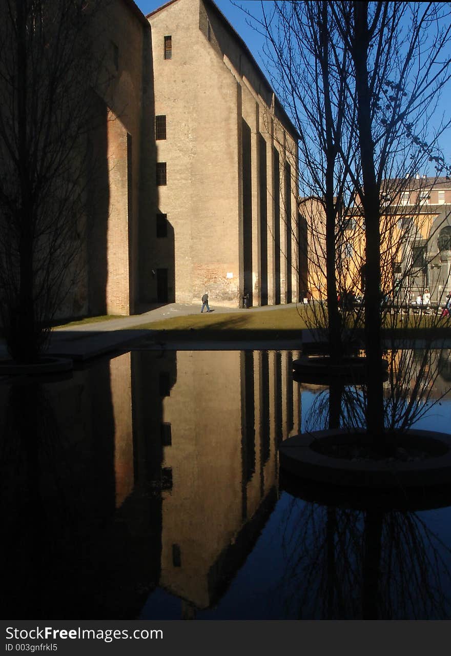 Building reflected in a fountain. Building reflected in a fountain