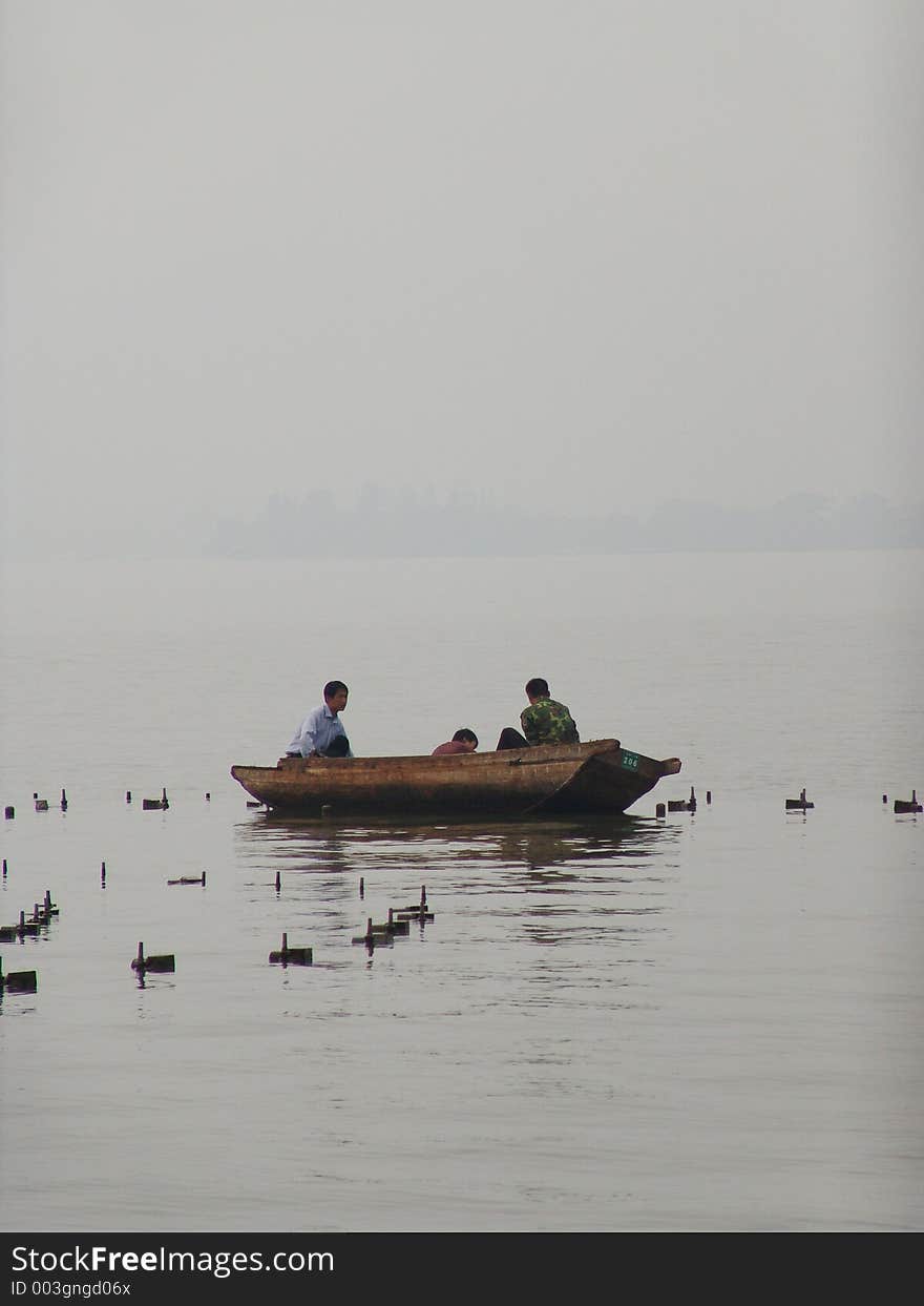 Chinese boat on hangzhou lake. Chinese boat on hangzhou lake