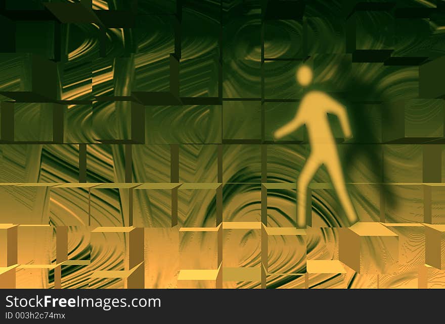 Background,with man (grafic) walking on blocks. Background,with man (grafic) walking on blocks