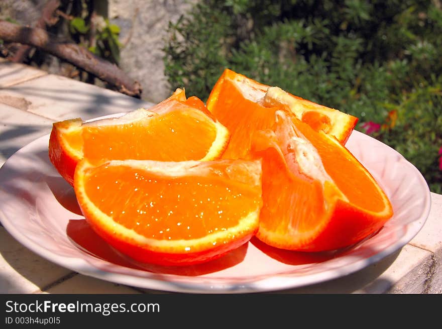 A slide orange on a plate