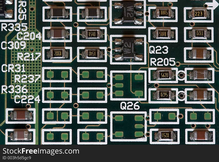 A backside of an old computer circuit board. A backside of an old computer circuit board.