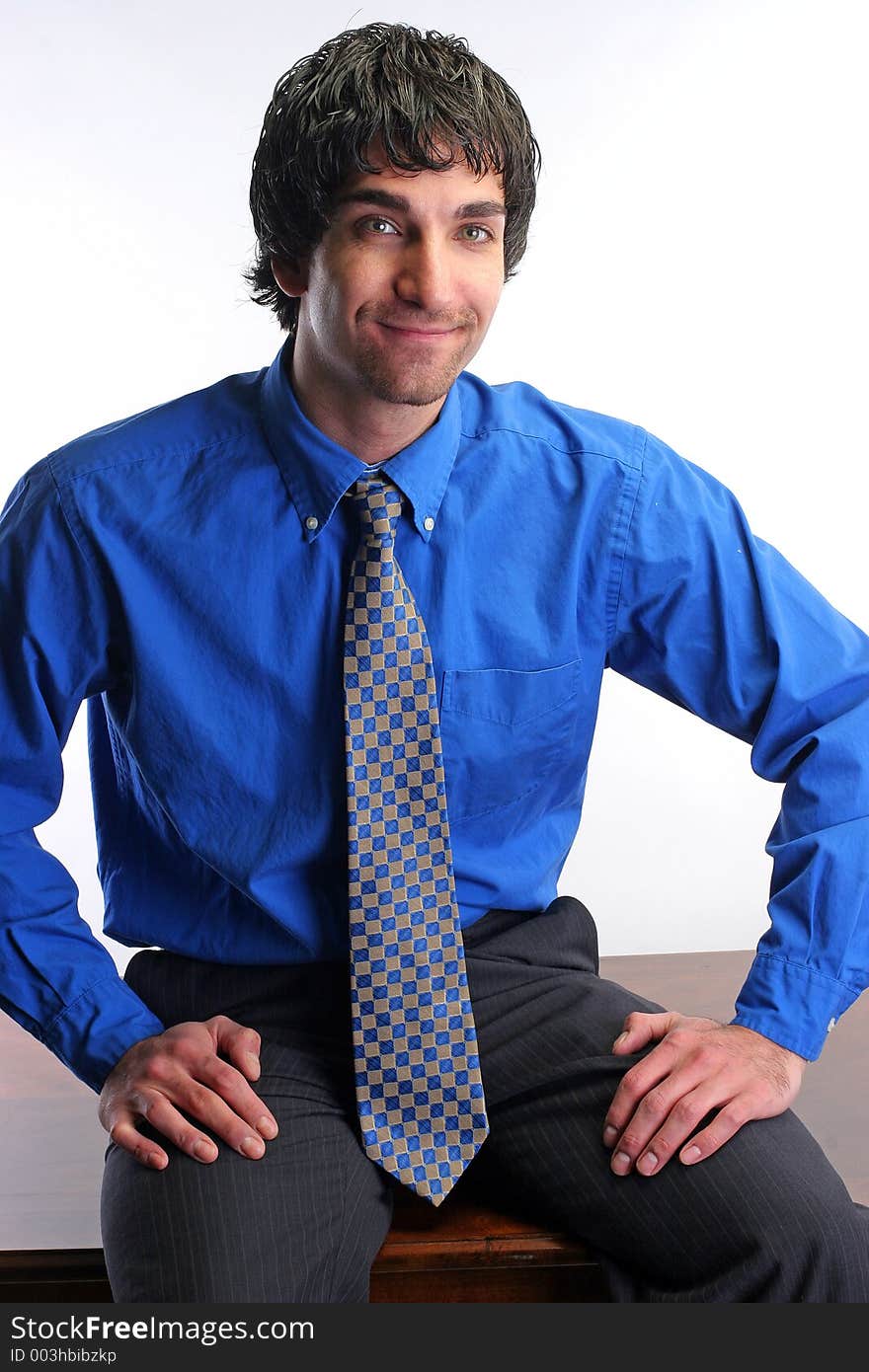 Businessman in his desk with blue shirt