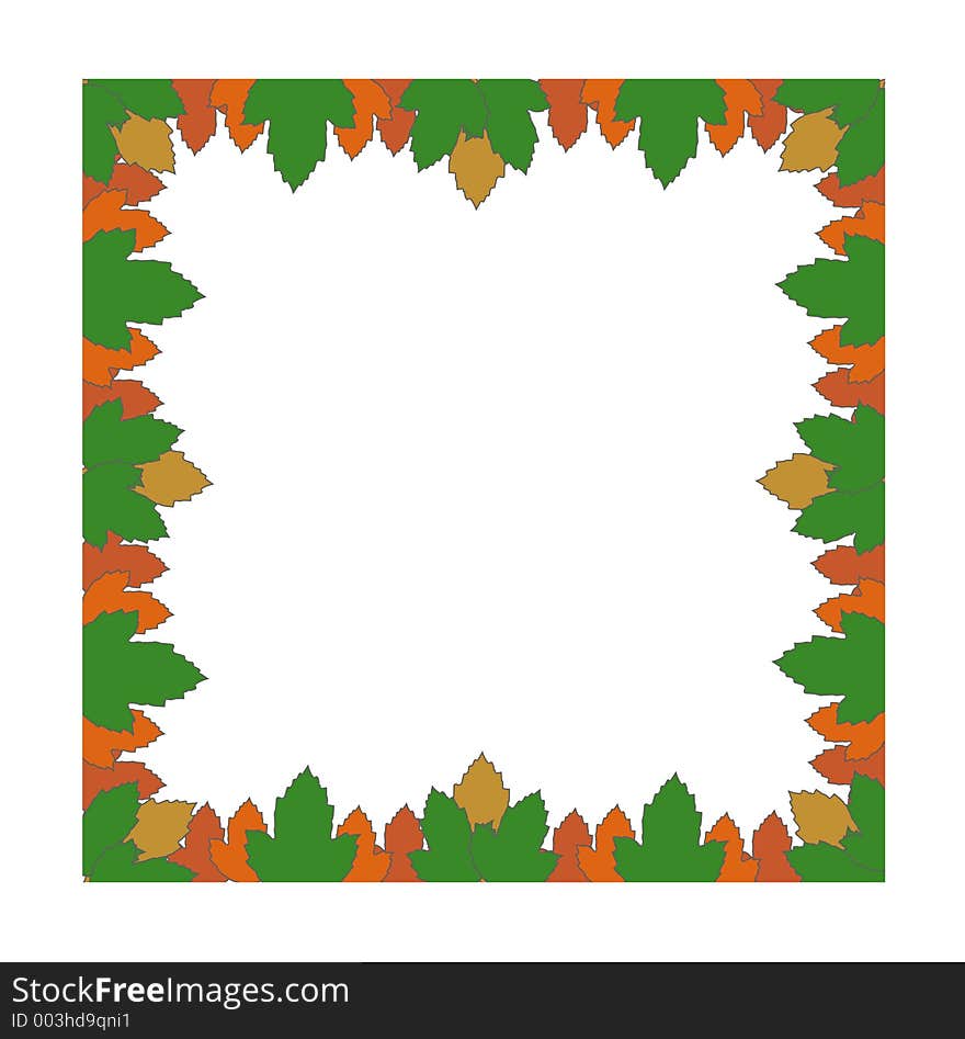 An autumnal themed frame. Four different coloured leaves. An autumnal themed frame. Four different coloured leaves.