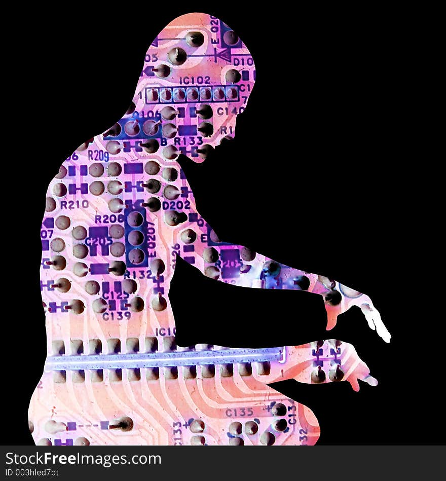 This is a printed circuit bored in outline of a man. This is a printed circuit bored in outline of a man.