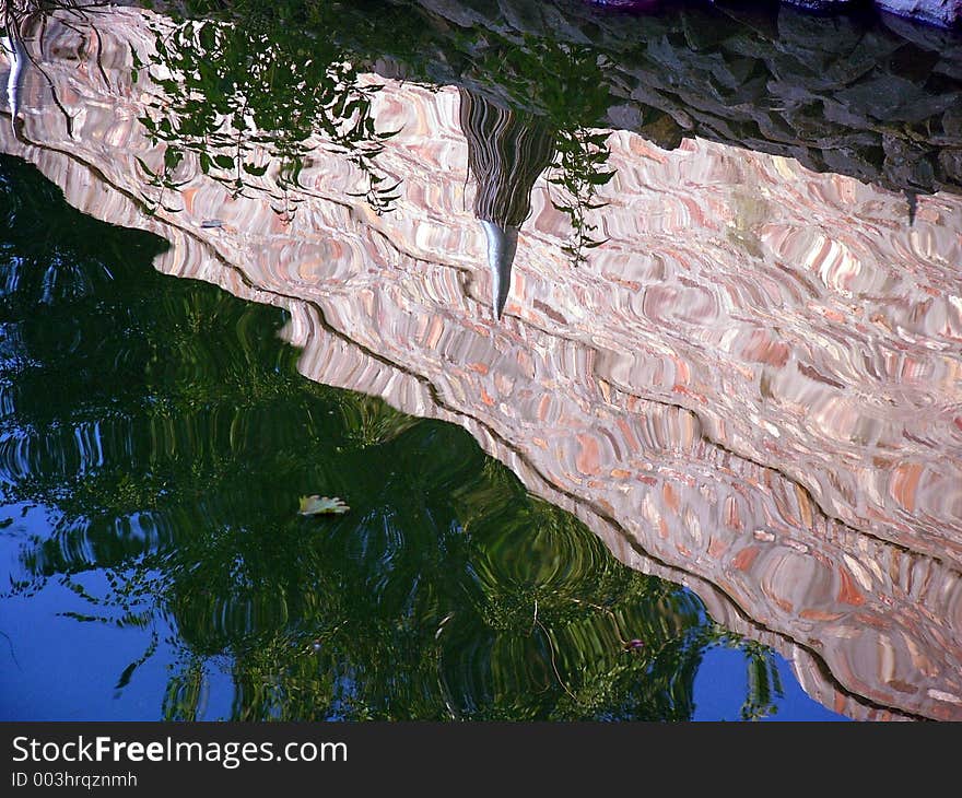 Wall of fortress reflecting in lake. Wall of fortress reflecting in lake