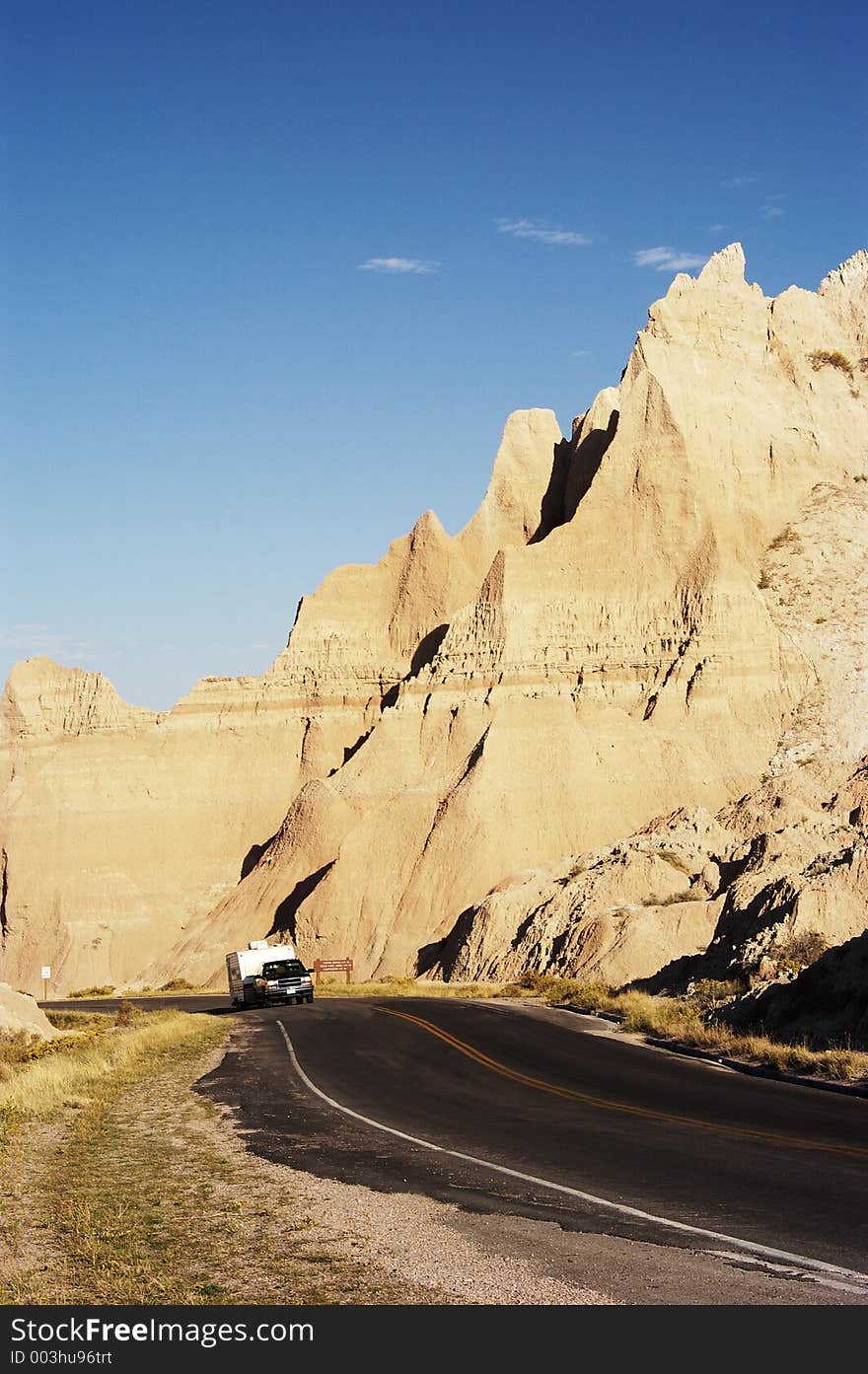 Vacationing in a recreational vehicle in the Badlands National Park. Vacationing in a recreational vehicle in the Badlands National Park.