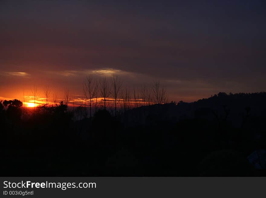 Winter himalayan sunset india