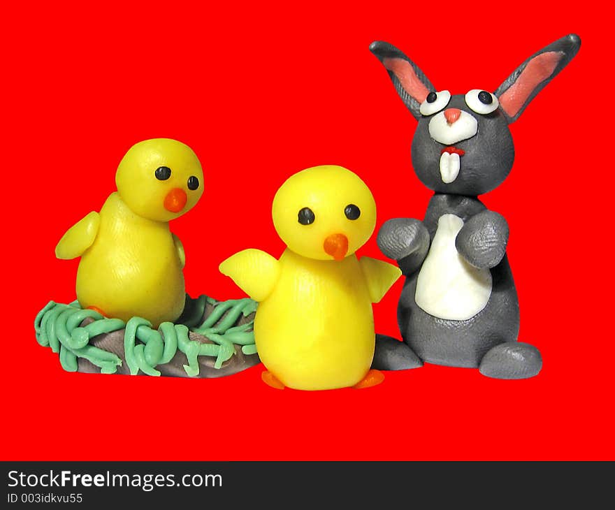 Easter two chicks bunny 1 - plasticine